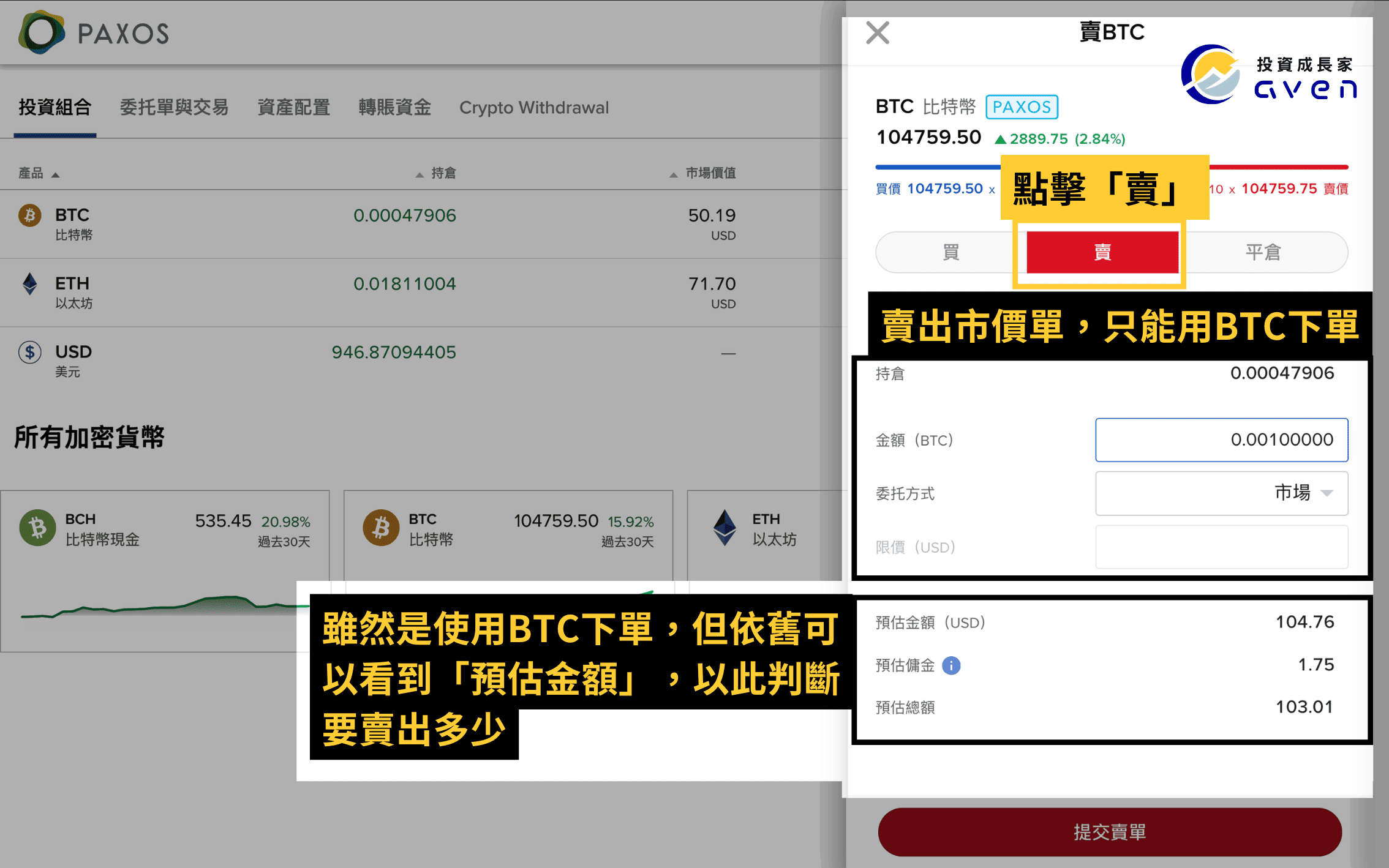 盈透證券IBKR、IB買加密貨幣、IB比特下單教學（賣出市價單）