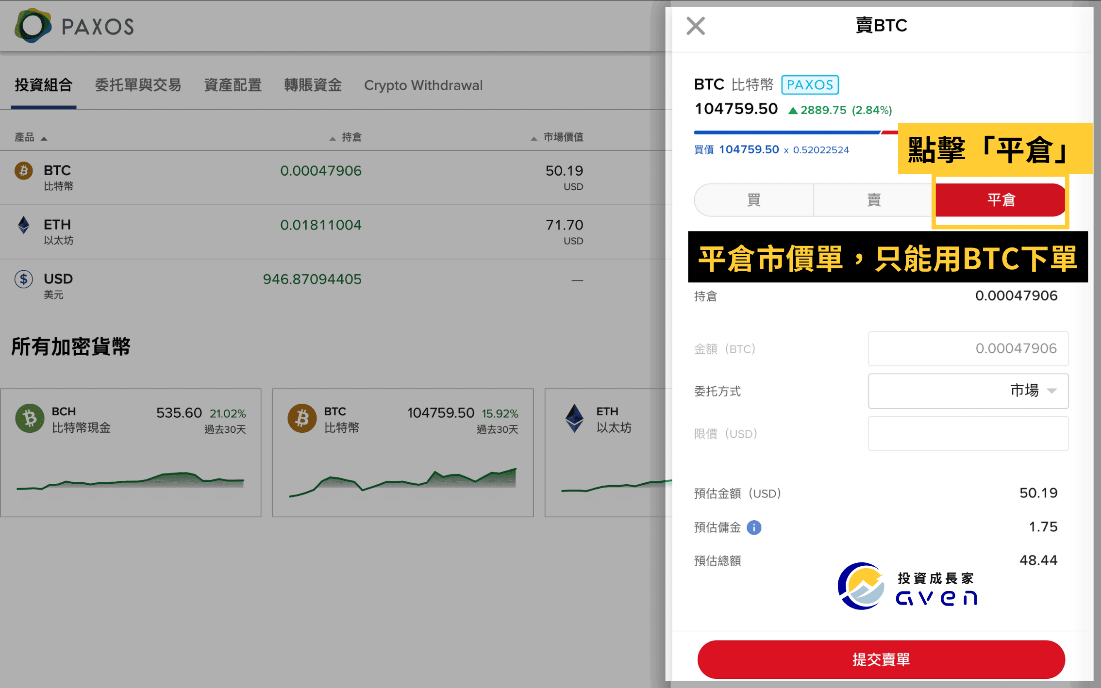 盈透證券IBKR、IB買加密貨幣、IB比特下單教學（平倉市價單）