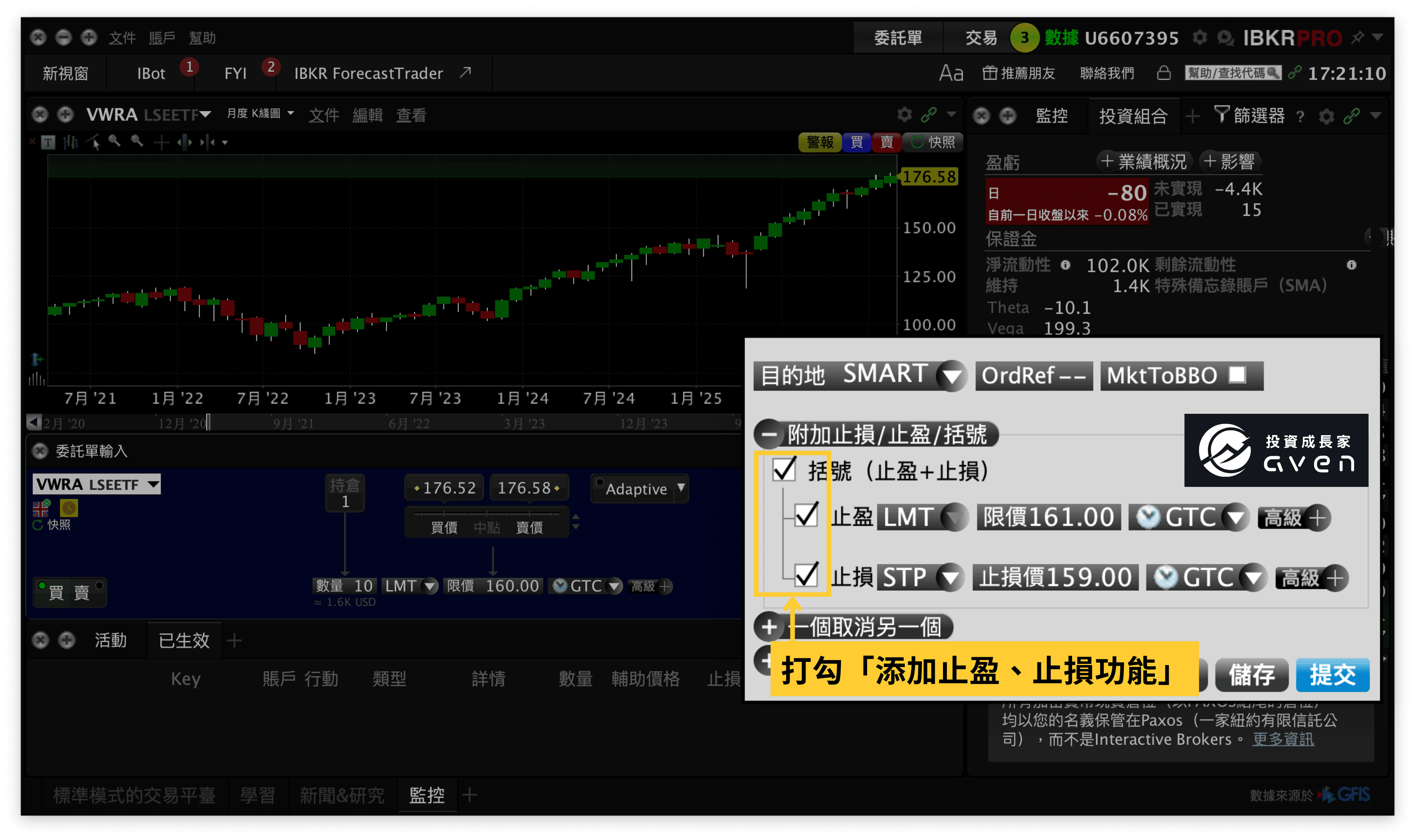IB盈透證券 IBKR下單教學(止損單、止盈單 設定)
