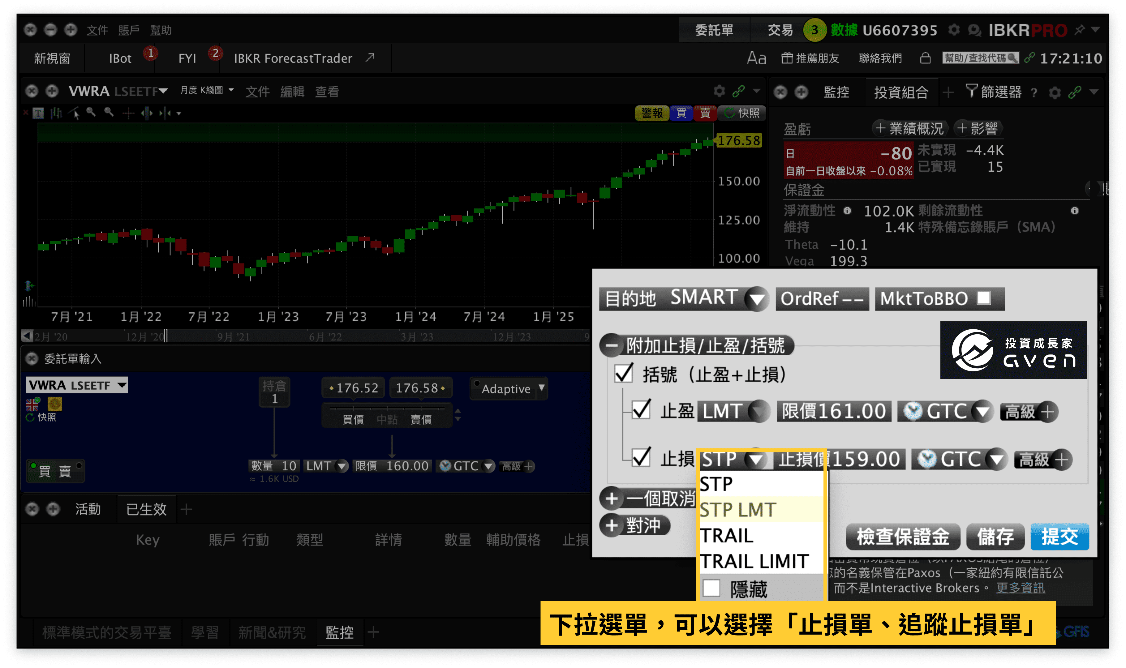 IB盈透證券 IBKR下單教學(止損單、止盈單 設定)