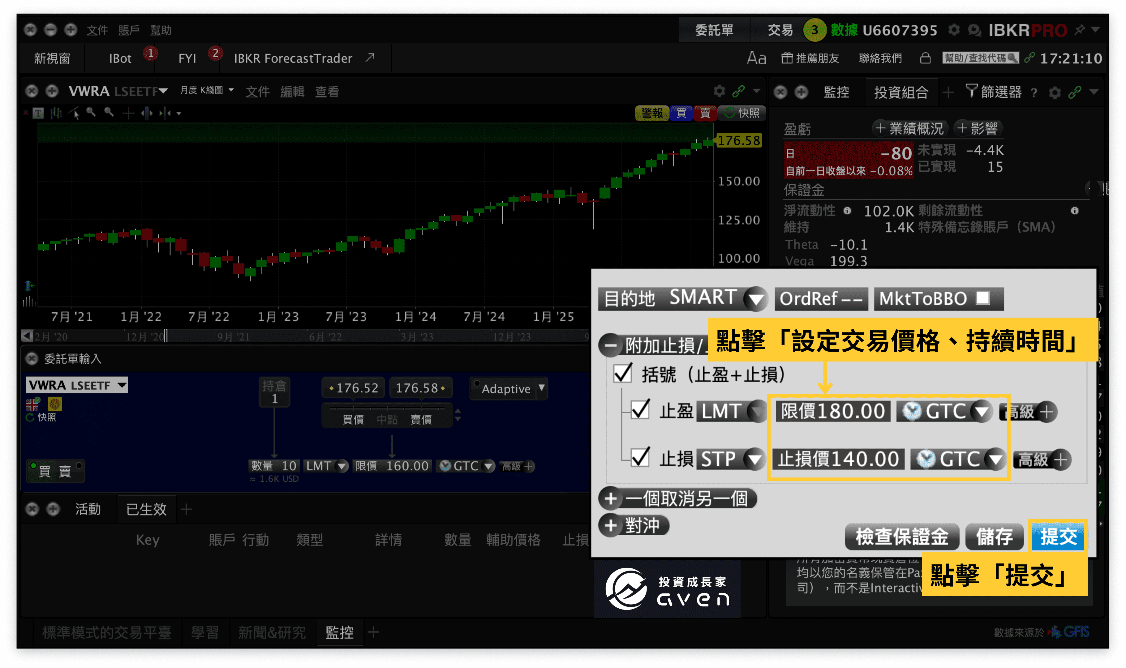 IB盈透證券 IBKR下單教學(止損單、止盈單 設定)