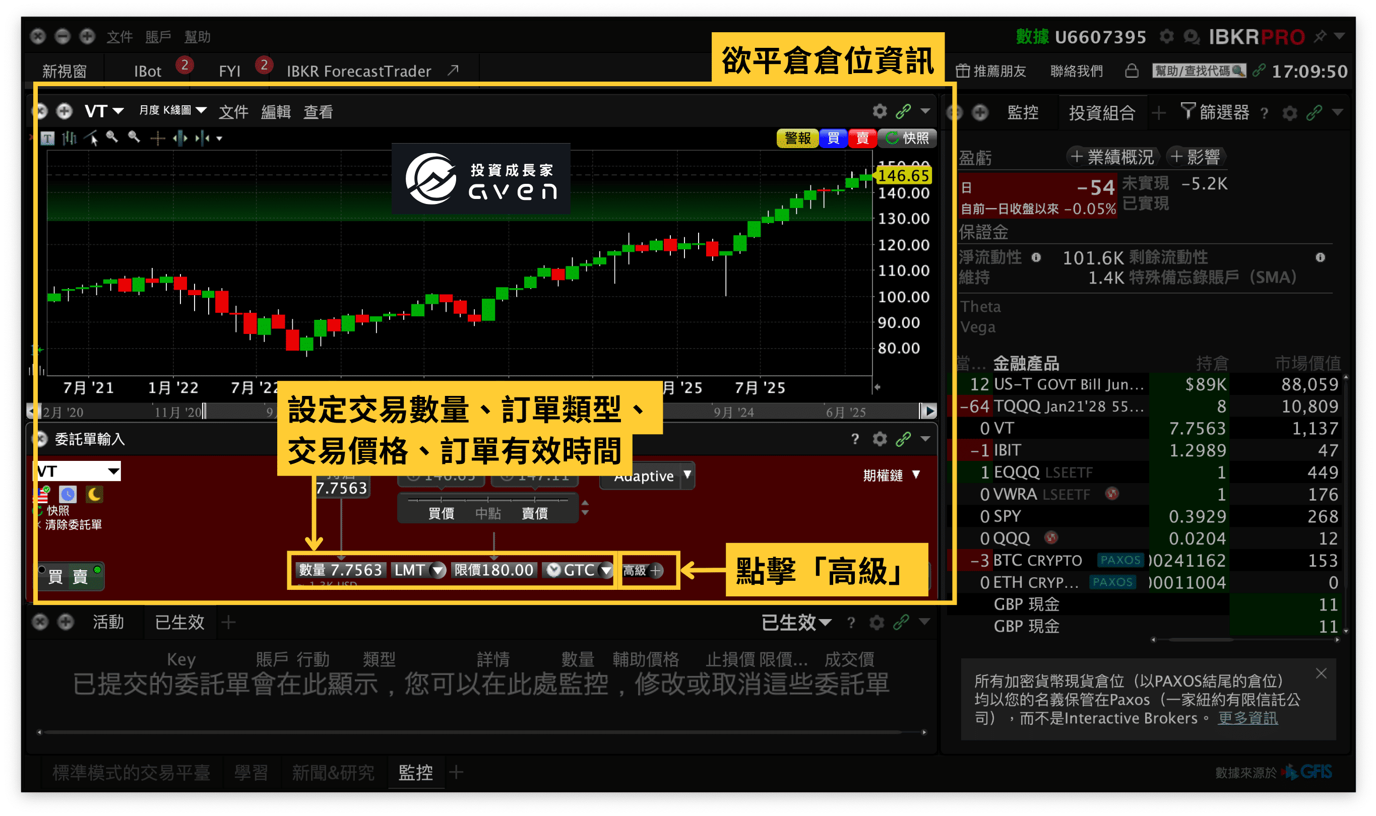 IB盈透證券 IBKR下單教學(現有倉位止損單、止盈單 設定)