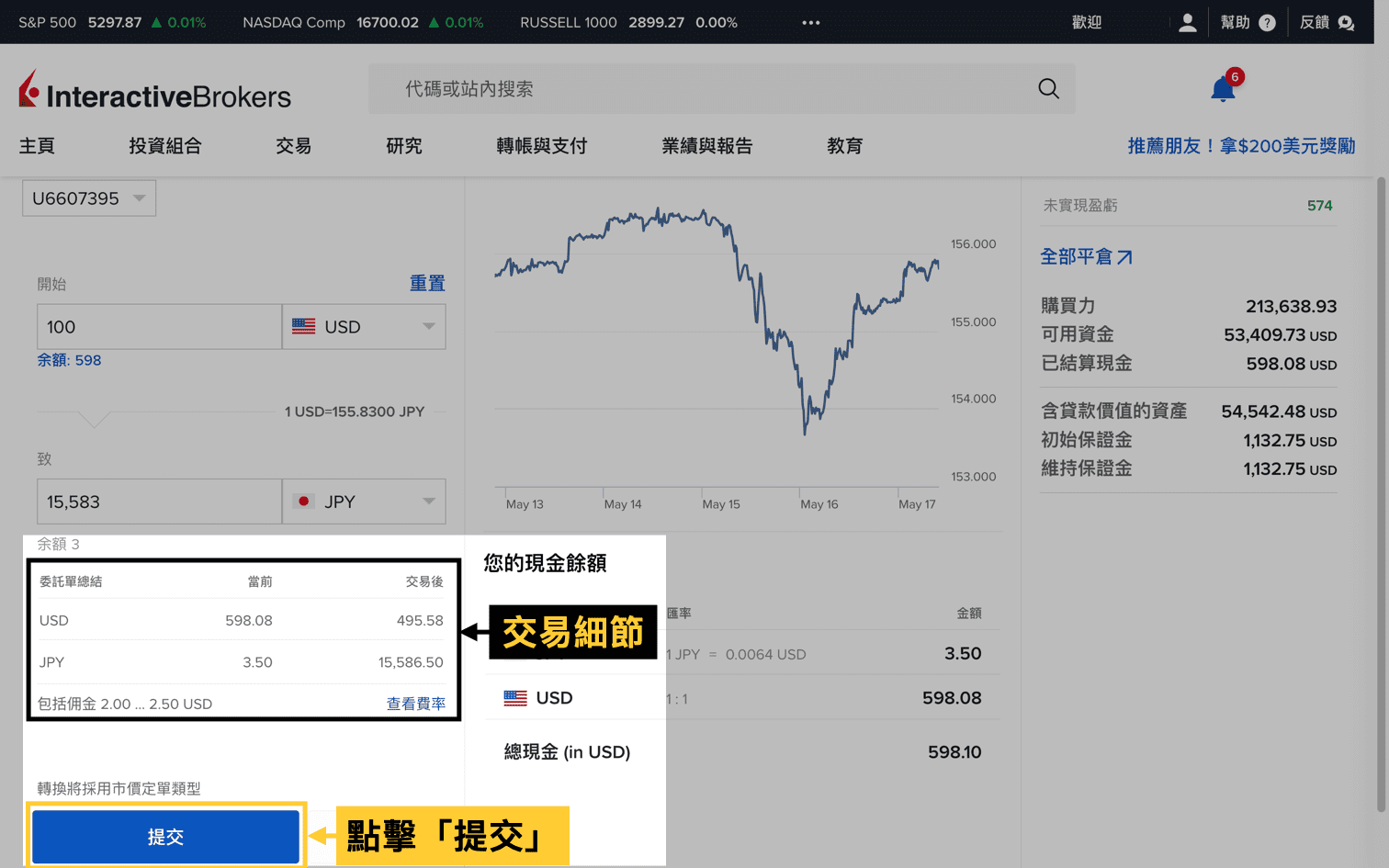 盈透證券IB兌換日圓、兌日元、買日元、日元匯率、轉日元 Interactivebrokers
